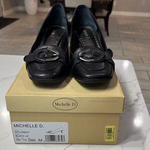 Michelle D Black Leather Flats with Silver Accent